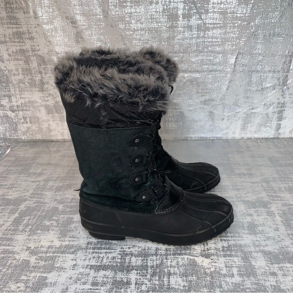 Khombu black lace up winter boots faux fur lined size 10 - Picture 5 of 12
